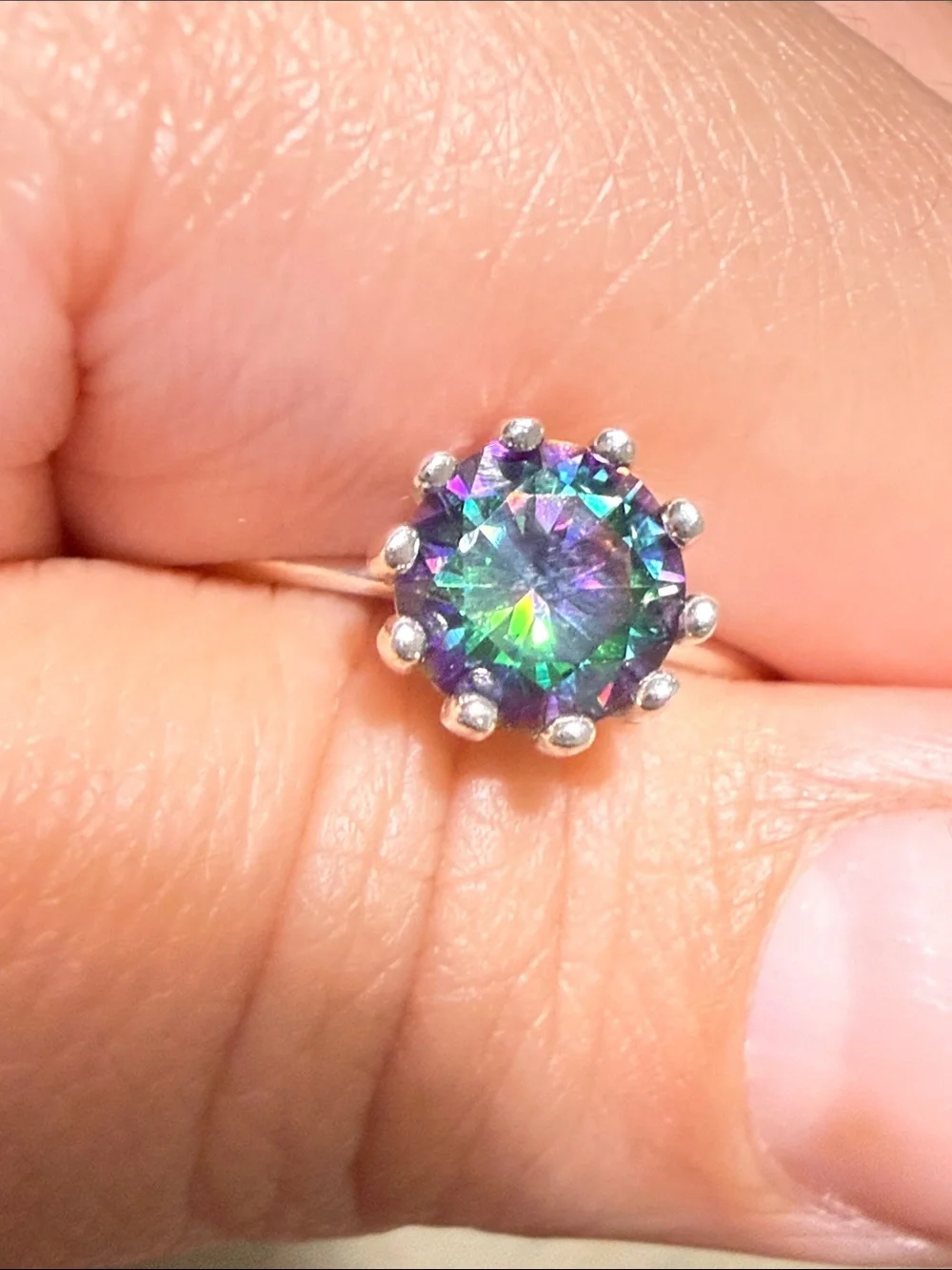 950 silver ring with blue-green mystical topaz Sz 8 Made in Peru